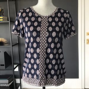 J.Crew Super soft navy patterned top